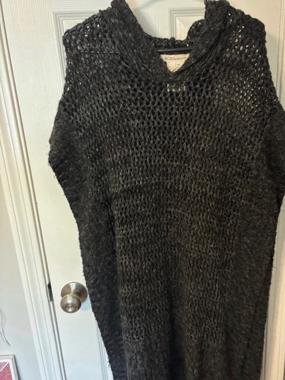 BCBGeneration Charcoal Open-Knit Cowl Sweater Vest